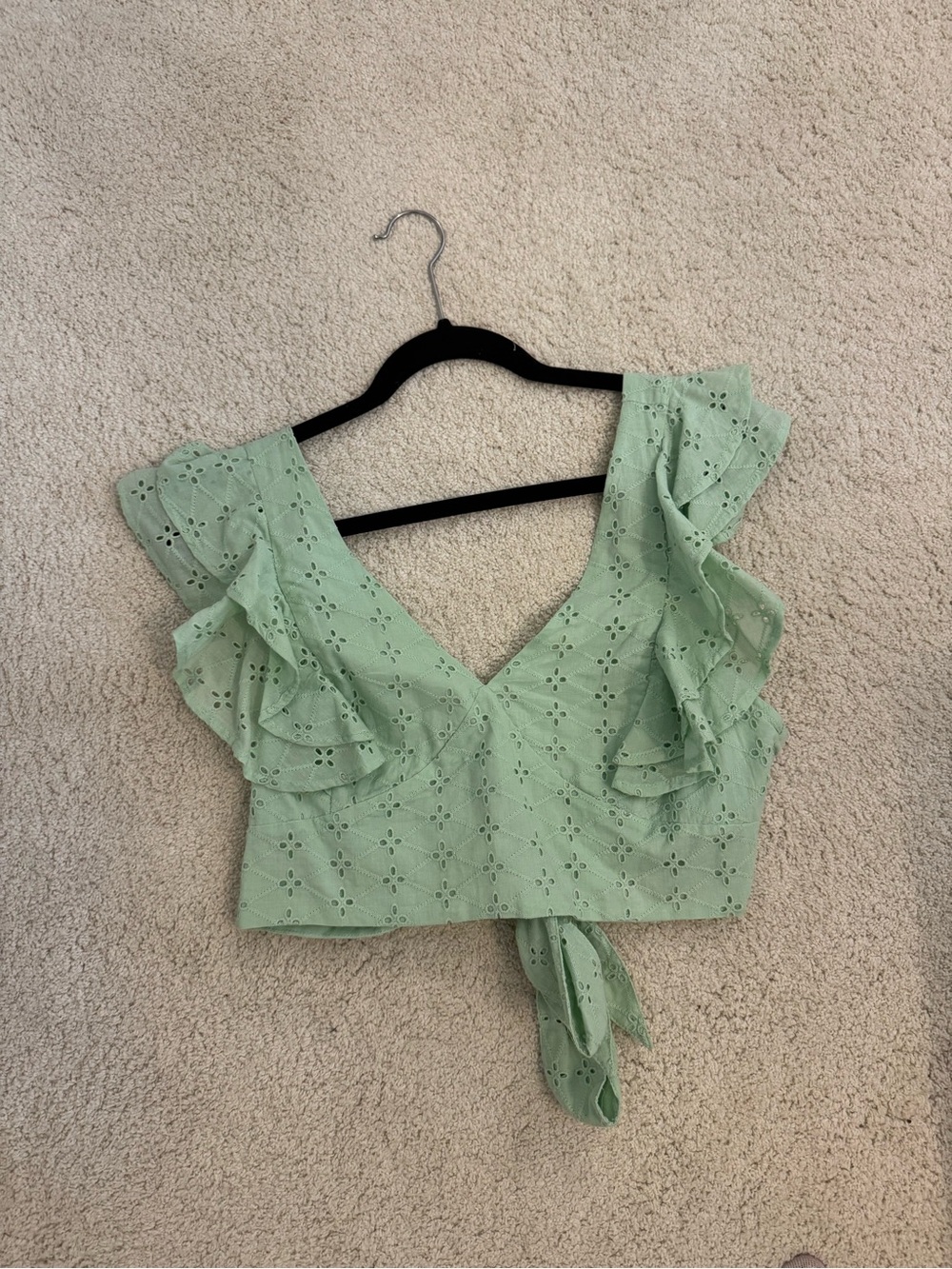 BCBGeneration Mint Eyelet Ruffle Tie-Front Crop Top